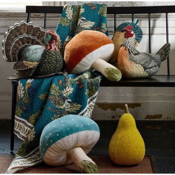 John Derian x Target 17”x14” Beaded Mushroom Novelty Plush Pillow Blue New - Picture 2 of 5